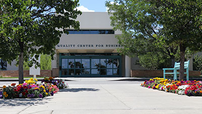 The front entry of the Quality Center for Business and Enterprise Center on the San Juan College Campus.