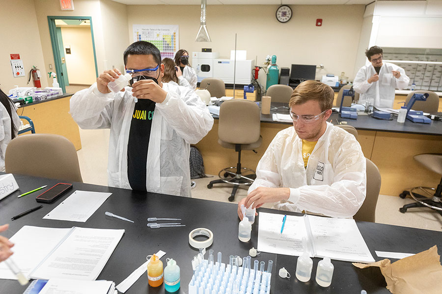 San Juan College students in their class enjoying the benefits of community college - small class sizes and affordable tuition..