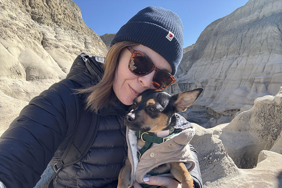Kimberly Nath Dean of the School of Arts and Humanities with her dog Blanche