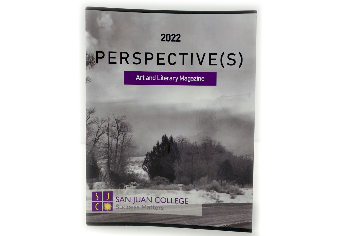 Perspective(s) cover 2022 a black and white image of the the desert landscape with snow.