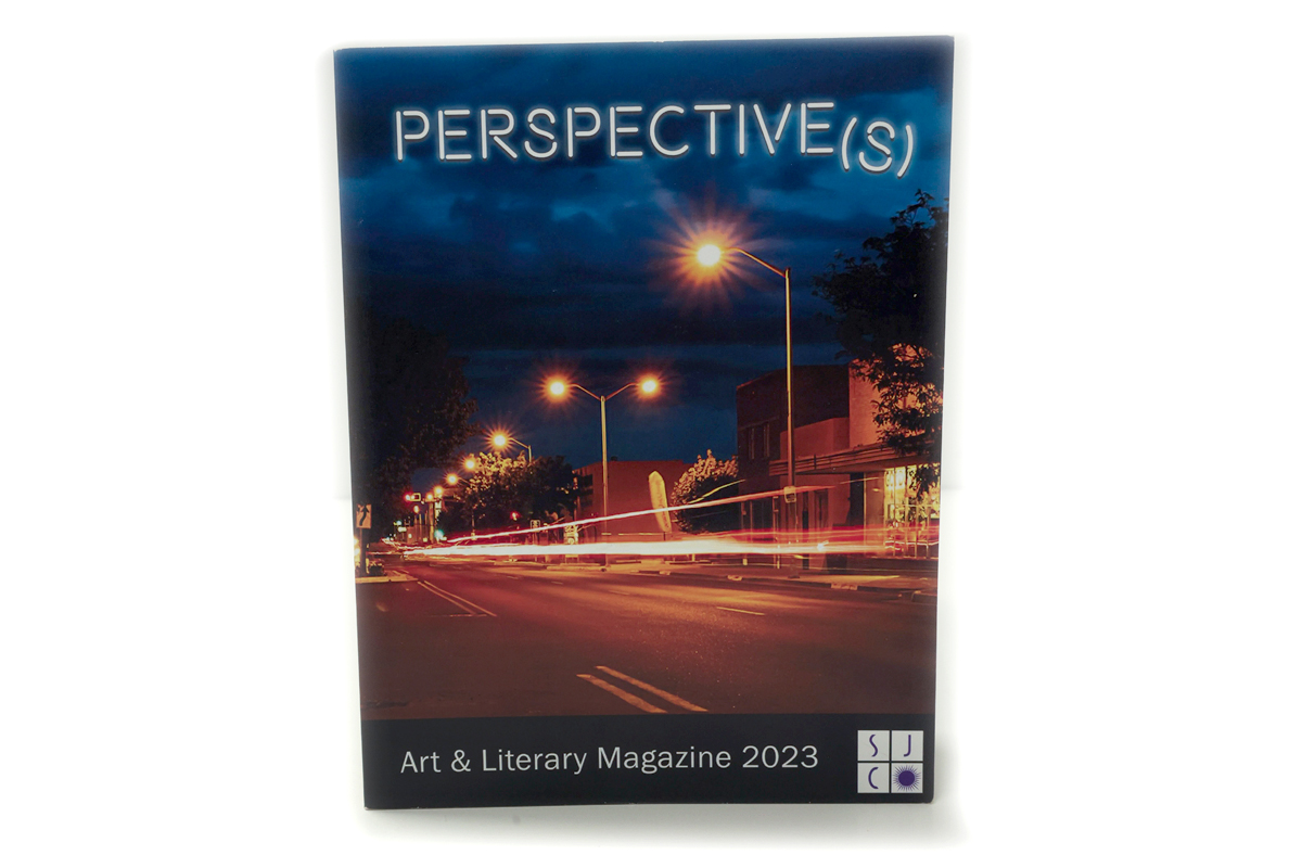 Perspective(s) cover 2023 of down town Farmington NM at night with the a streak of light from a car driving by.
